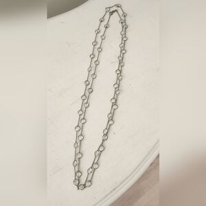 Vintage Bezel Set Faceted Crystal Single Strand Necklace Silver Plated Chain 30"